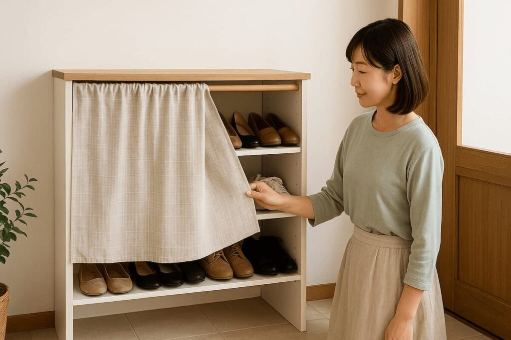 靴箱の目隠しを布で作る簡単アレンジ