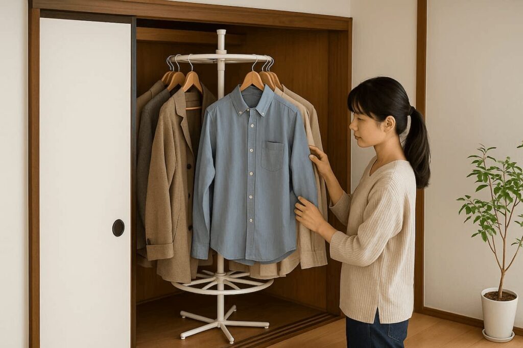 回転ハンガーラック:押入れ活用法